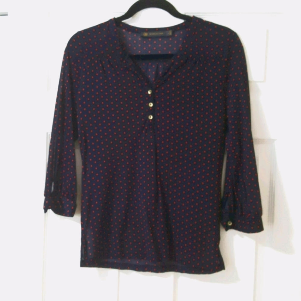 Navy Top with Red polka-dots